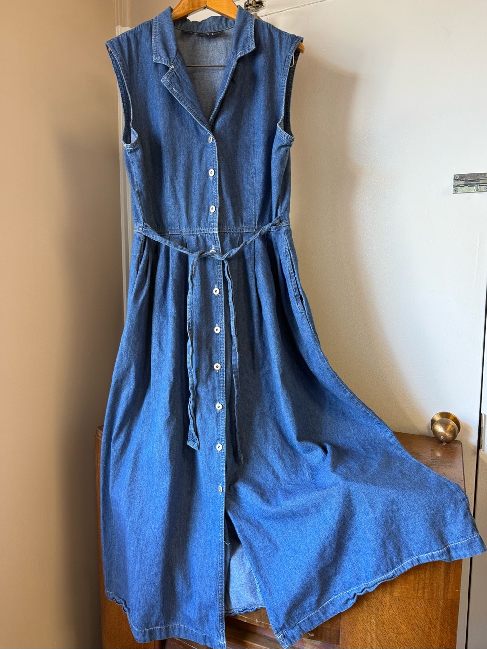 TY Wear Denim Button Front Midi Dress Size 16 Vintage-Inspired Cotton Chambray